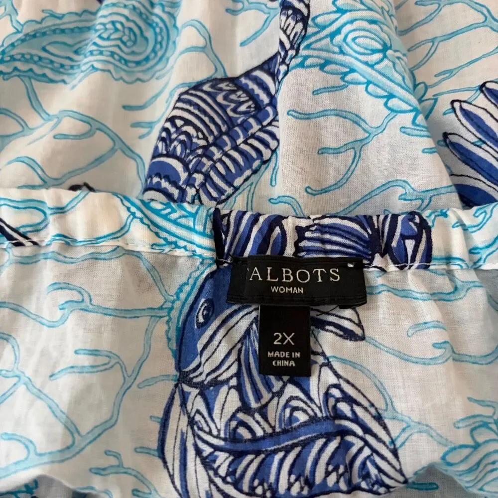 Talbots Swim Coverup Women's 2X Blue Fish Printed Tube Dress Sleeveless